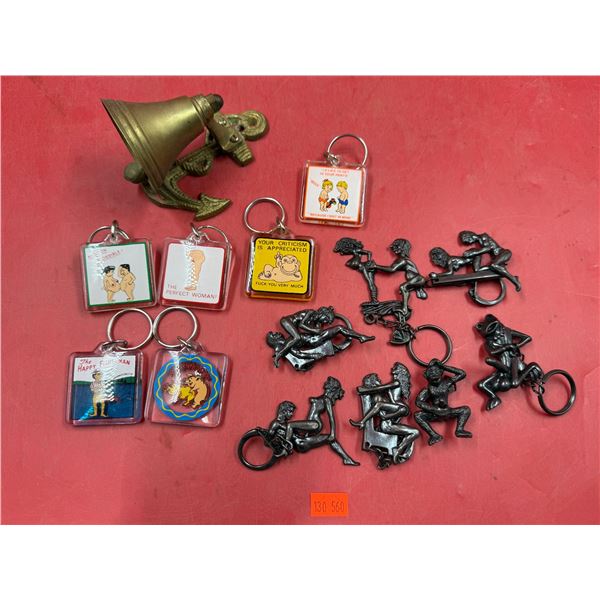 Brass Nautical Bell & Assorted Erotica Key Chains