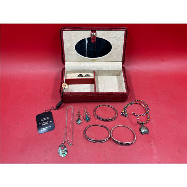 Assorted Silver Jewelry & Jewelry Box : Rings, Bracelets, Necklaces