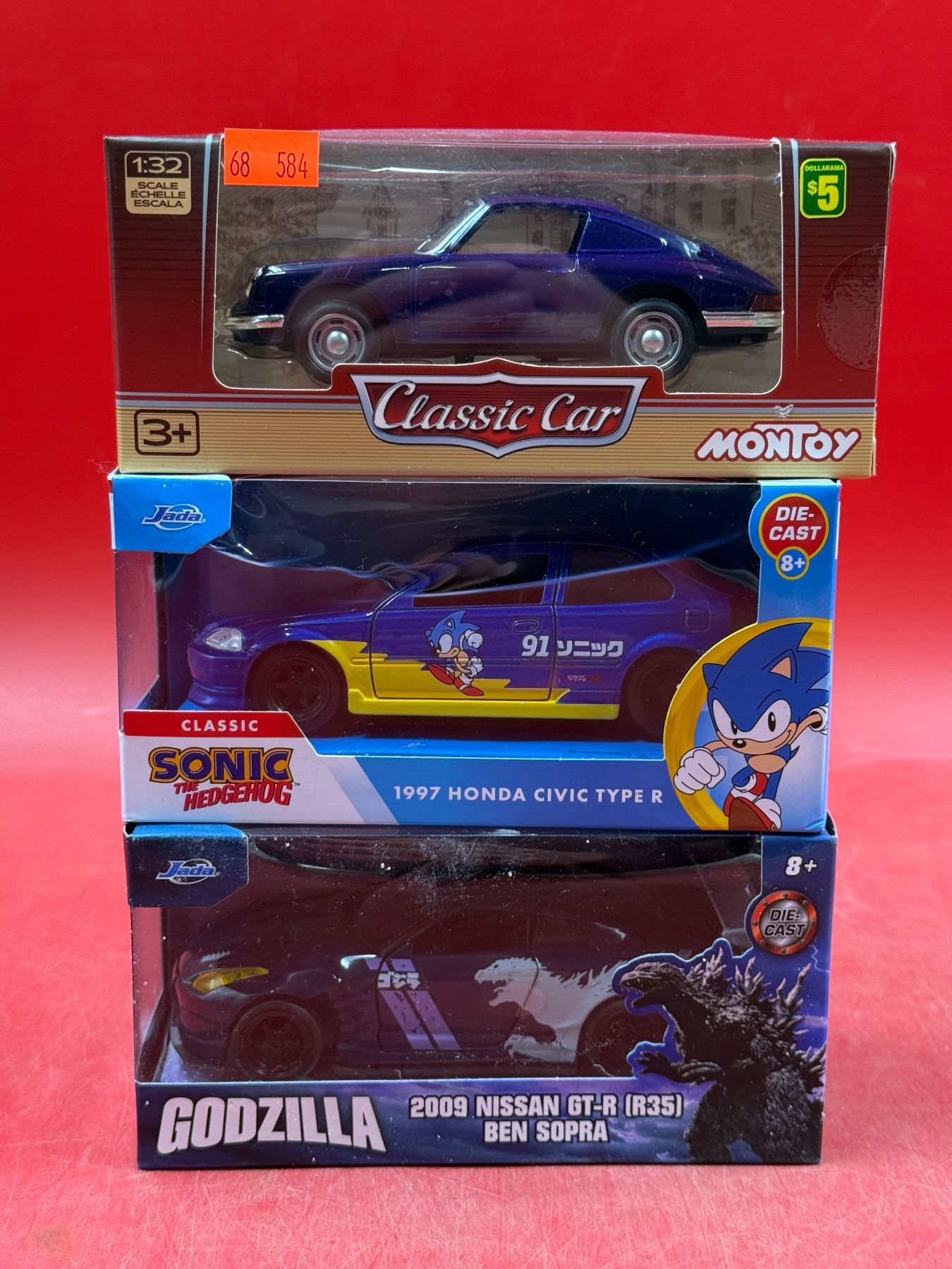 (3) Sealed Die Cast Cars: Montoy Classic Car, Sonic 1997 Honda Civic ...