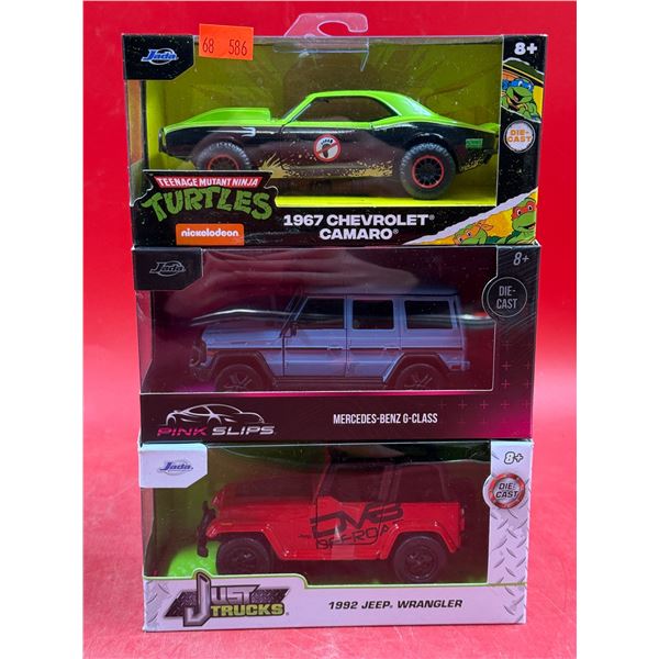 (3) Sealed Die Cast Cars: TMNT 1967 Chevrolet Camaro, Pink Slips Mercedes-Benz G-Class, & Just Truck