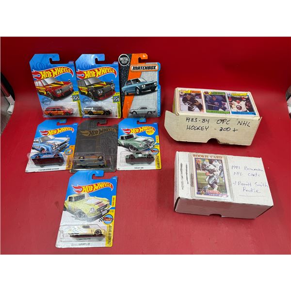 (7) Sealed Hot Wheels Cars & Sports Cards : 1983-84 OPC Hockey & 1991 Bowman Football