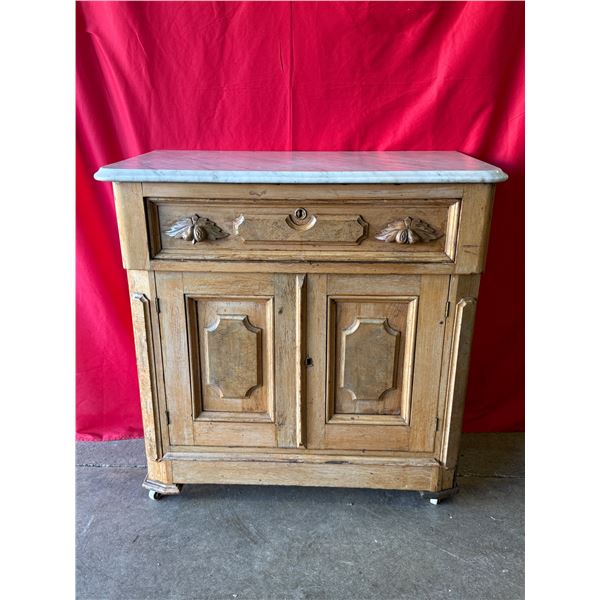 Vintage Marble Top Sideboard On Castor Wheels