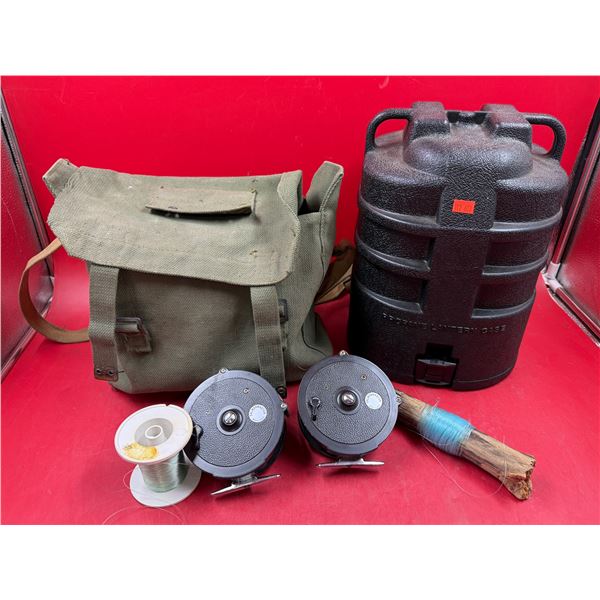 Vintage Variety: (2) Salmon Master Fishing Reels, Canvas Backpack, Fishing Line, & Portable Propane