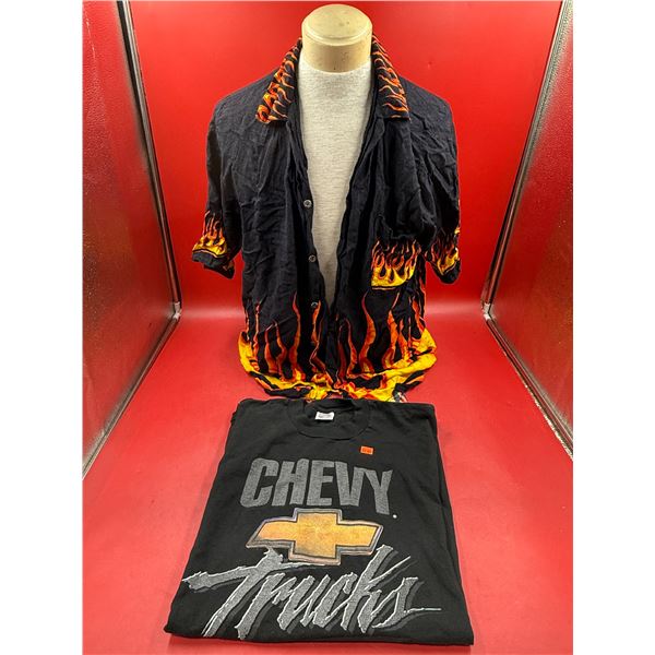 2x Vintage Shirts: Flames Collar & Chevy Trucks (Large)