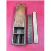 Image 1 : Vintage Wooden Slide Top Box & (2) Measuring Sticks