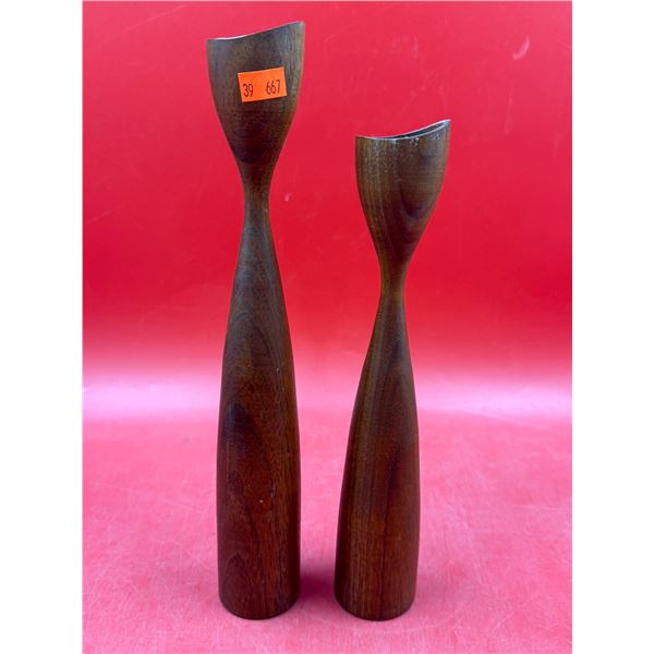 Mid Century Modern Teak Candlesticks