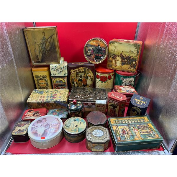 Assorted Tins (Some Vintage): Starbucks, Cadbury's, Sterling, Morton Salt, & More