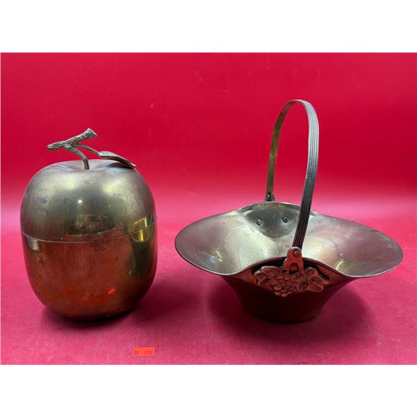 Vintage Brass Items: Apple Ice Bucket & Handled Basket