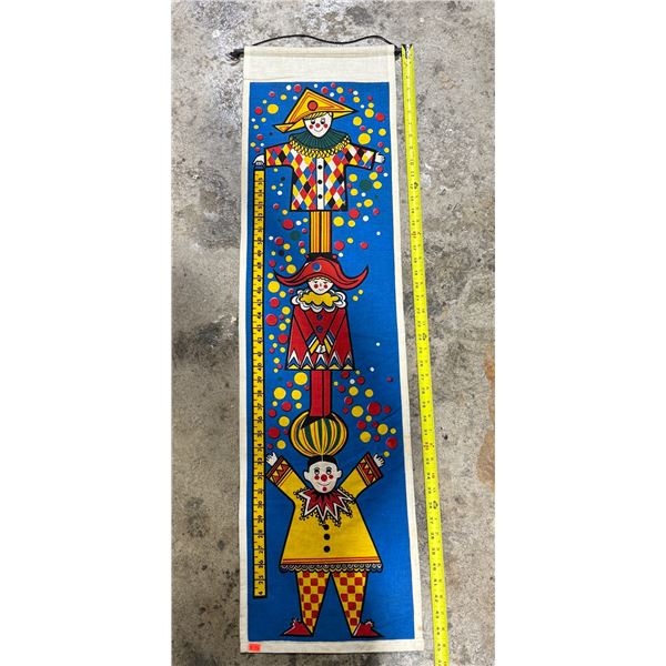 Vintage Cloth Clown Children's Height Measuring Tapestry