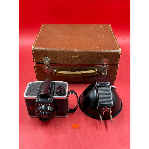 Vintage Ansco Camera With Flash & Carrying Case