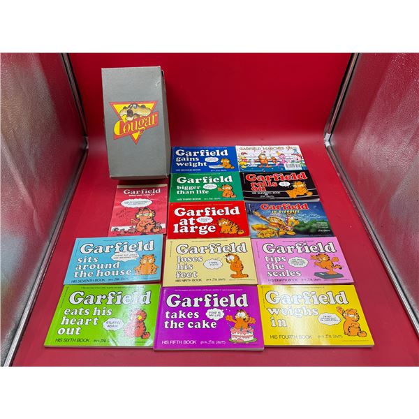 Vintage Garfield Comic Books & Cougar Shoe Box With Fun Graphic Lid