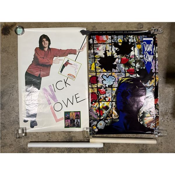 (4) Vintage Music Posters: Nick Lowe, David Bowie, Eurythmics, & Rough Trade