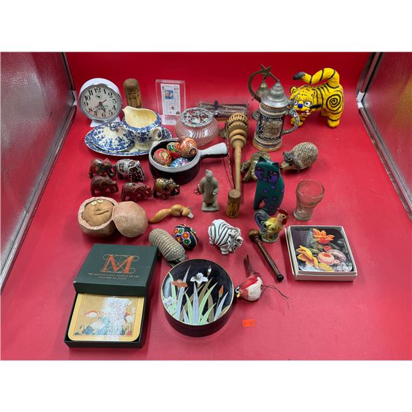 Vintage Variety: Figurines, Coasters, Folk Art Cat, Westclox Clock, & More