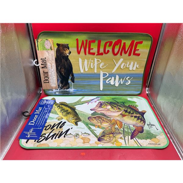 (2) N.O.S Door Mats: Guy Harvey & Welcome Wipe Your Paws Bear Themed