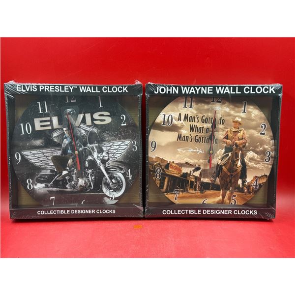 (2) N.O.S Wall Clocks: Elvis & John Wayne