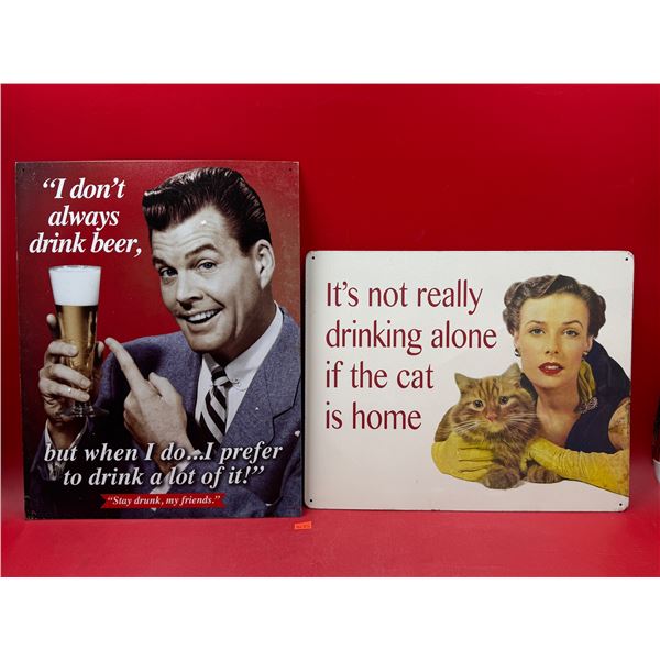 (2) N.O.S Drinking Themed Old Style Tin Signs