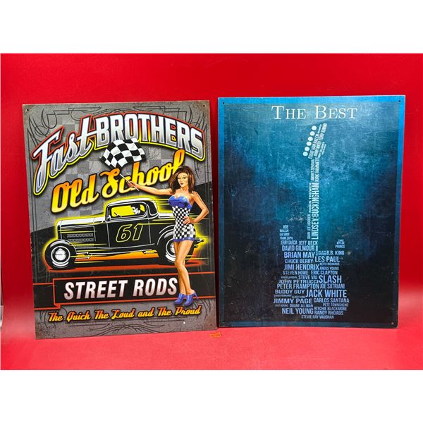 (2) N.O.S Tin Signs: Guitar & Street Rod Themed