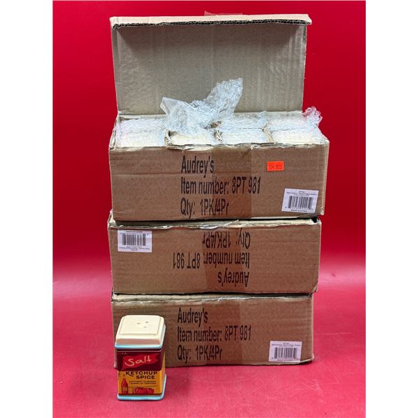 (3) N.O.S Cases Of Porcelain Salt Shakers (Ketchup Spice Themed)
