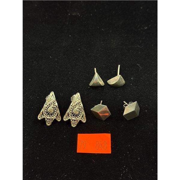 (3) Pairs Of Silver Earrings