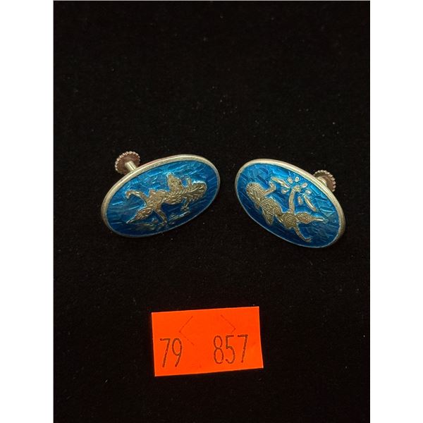 Pair Of Vintage Silver Enamel Earrings