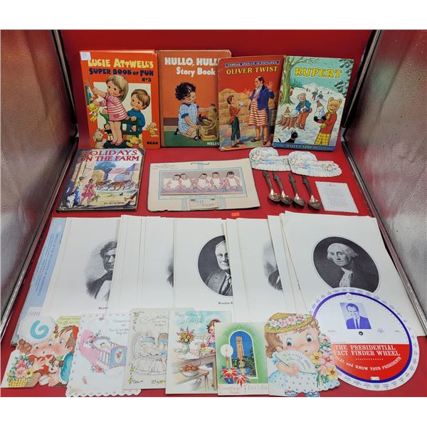 Vintage Variety: Cards, Prints, Books, Spoons, Quintuplet Calendar, & More