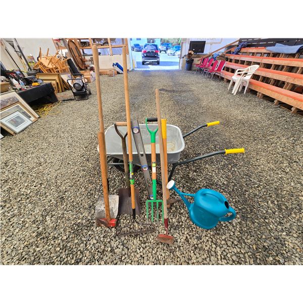 413 -- WHEELBARROW AND A MIX OF TOOLS
