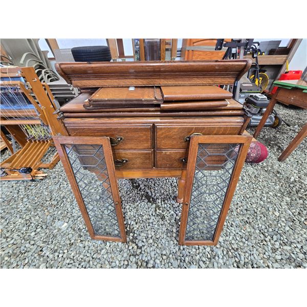 420 -- ANTIQUE TREADLE SEWING MACHINE CABINET