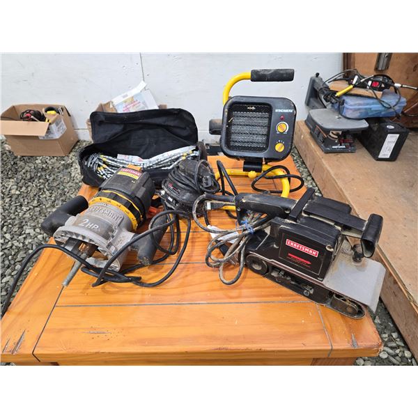 435 --CRAFTSMAN ROUTER, SANDER, LIGHT AND TIRE CHAINS