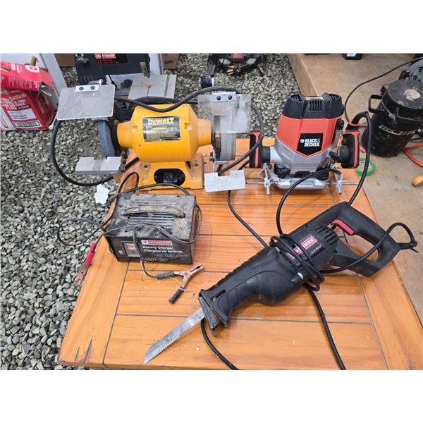 443- DEWALT SANDER, BLACK AND DEWALT R ROUTER, RECIP SAW AND MORE