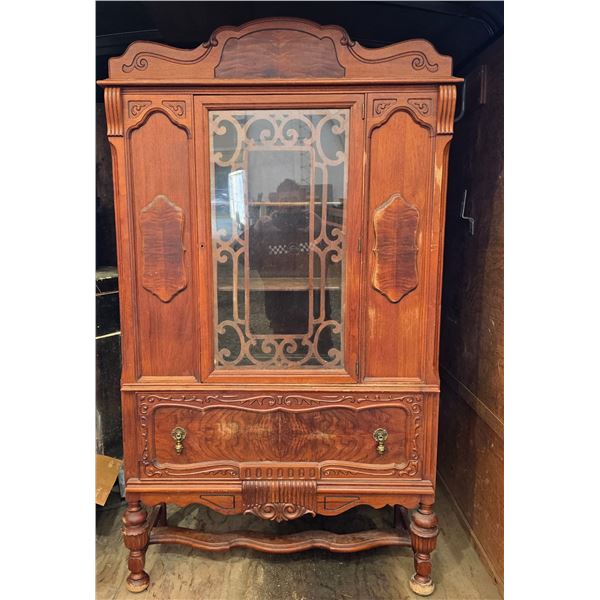 449- ANTIQUE JACOBEAN-STYLE CHINA HUTCH CABINET