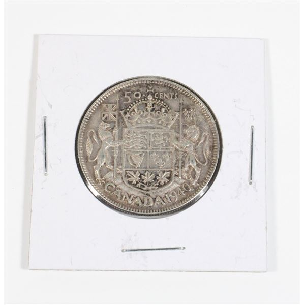 #50  WW2 1940 Fifty Cents Canada Silver Coin