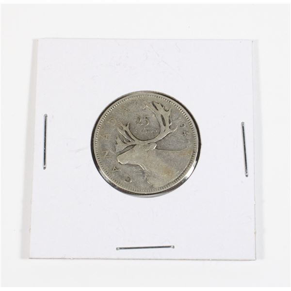 #64 WW2 1941 Canada 25 Cents Quarter Silver Coin