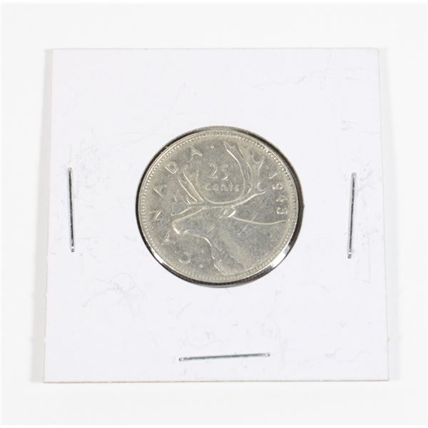 #66 WW2 1943 Canada 25 Cents Quarter Silver Coin