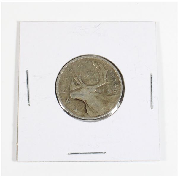 #68 WW2 1945 Canada 25 Cents Quarter Silver Coin