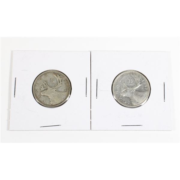 #70 1947 Canada 25 Cents Quarter Silver Coin Lotx2