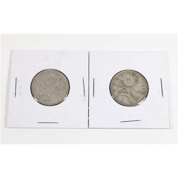 #74 1952 Canada 25 Cents Quarter Silver Coin Lotx2
