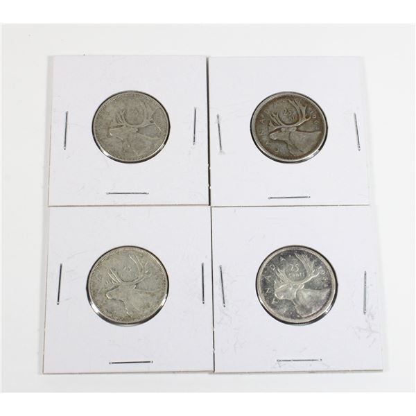 #81 1964 Canada 25 Cents Quarter Silver Coin Lotx4