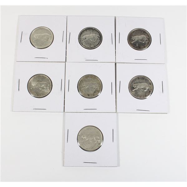 #84 1967 25 Cents Canada Silver Coin Lot 7 Bobcat