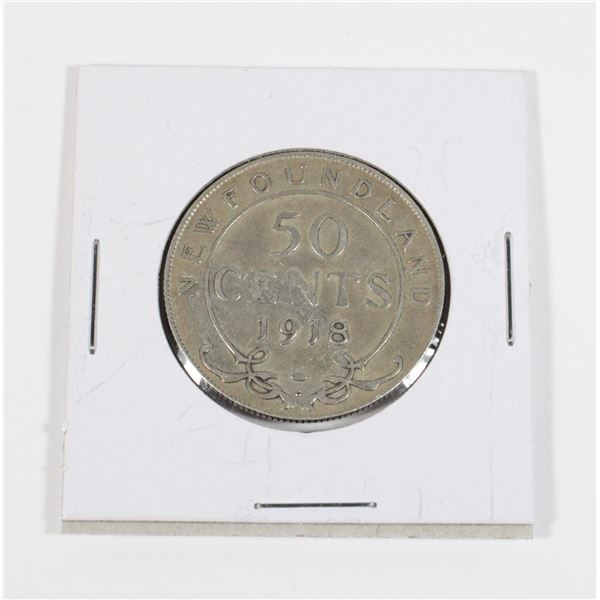 #90  WW1 1918 50 Cents Newfoundland Silver Coin