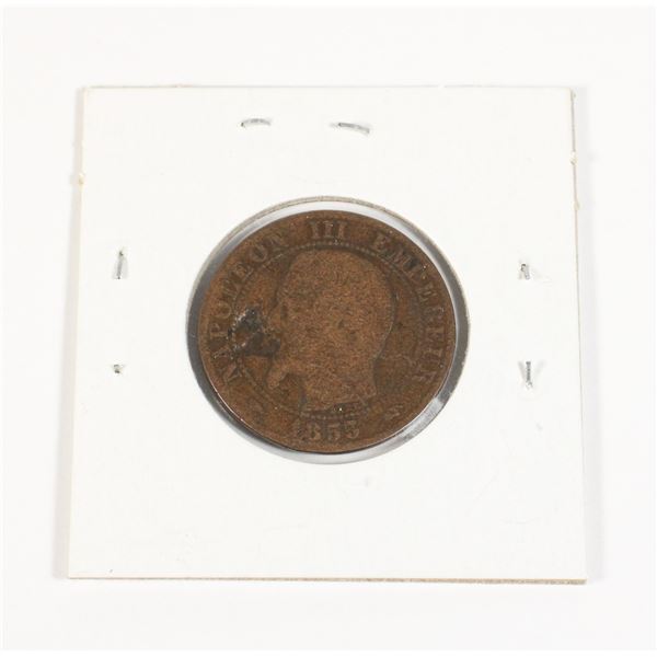 #131 1855 France 5 Centimes Coin Antique