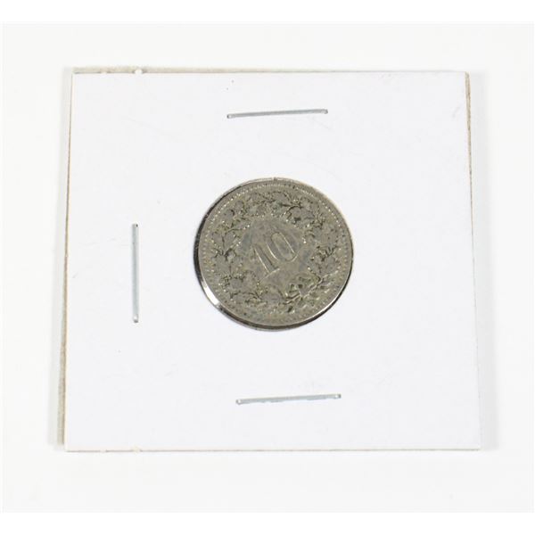 #133 1897 Swiss 10 Rappen Coin Antique