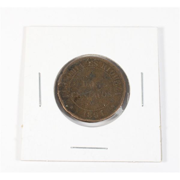 #134 1894 Chile 2 Centavoos Coin Antique