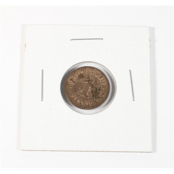 #138 German Empire 1889 1 Pfennig Coin Antique
