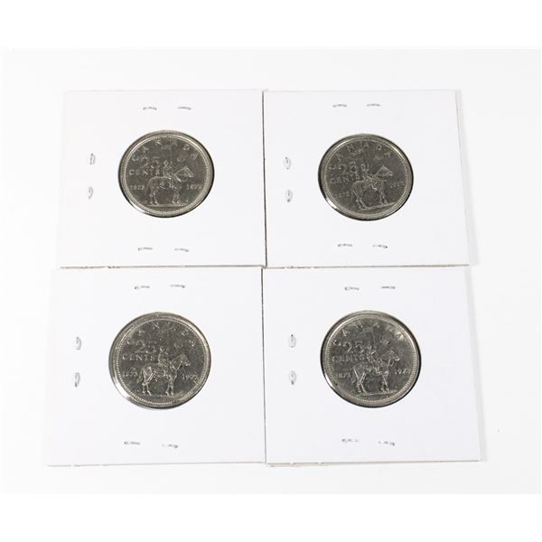 #145 1973 25 Cents Canada RCMP Quarter Lot of 4