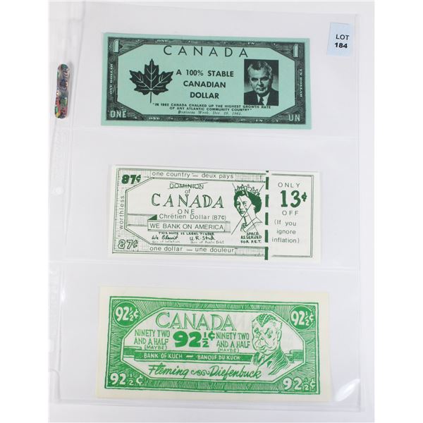 #184 Lot 3 Canadian Novelty Political Bill Notes