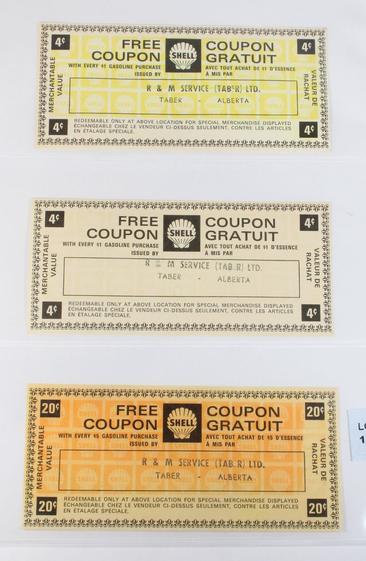 #186 Shell Canada Taber Alberta Coupon Lot of 3