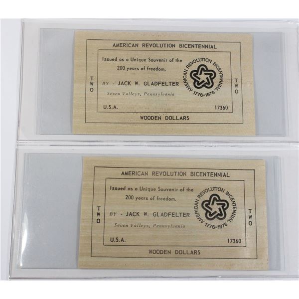 #188 2 Wooden Dollars 1976 American Bicentennial