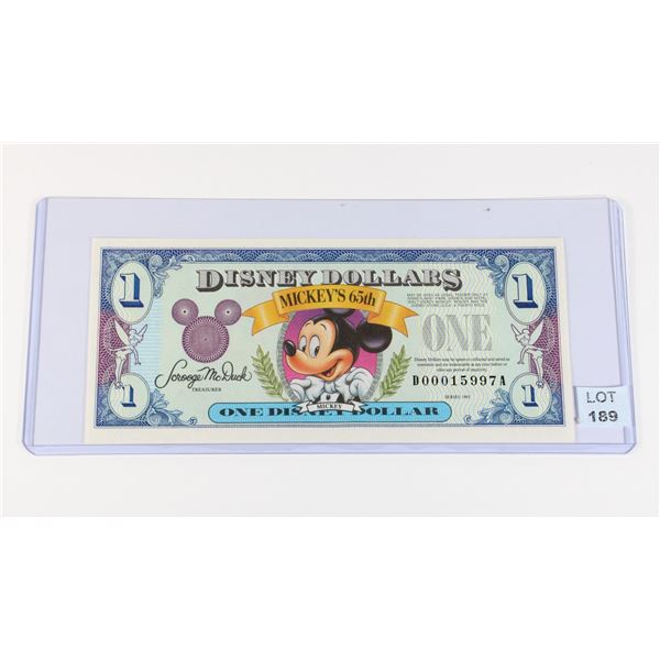 #189 Walt Disney Dollars Mickey's 65th Series 1993