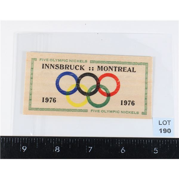 #190  Wooden Money Token 1976 Olympics Montreal
