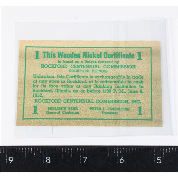 #191 Wooden Nickel 1952 Rockford Illinois